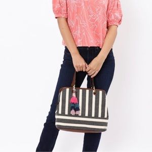 Fossil Black and White Striped Canvas/ Leather Handbag